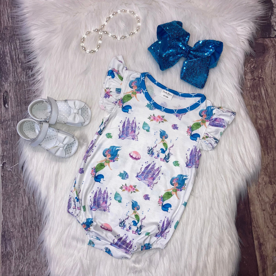 Mermaid Blue And Lavender Ruffle Sleeved Bubble