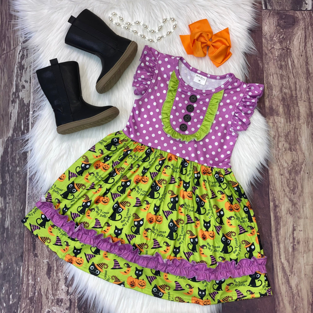 Halloween Purple Polka Dot Ruffle Dress