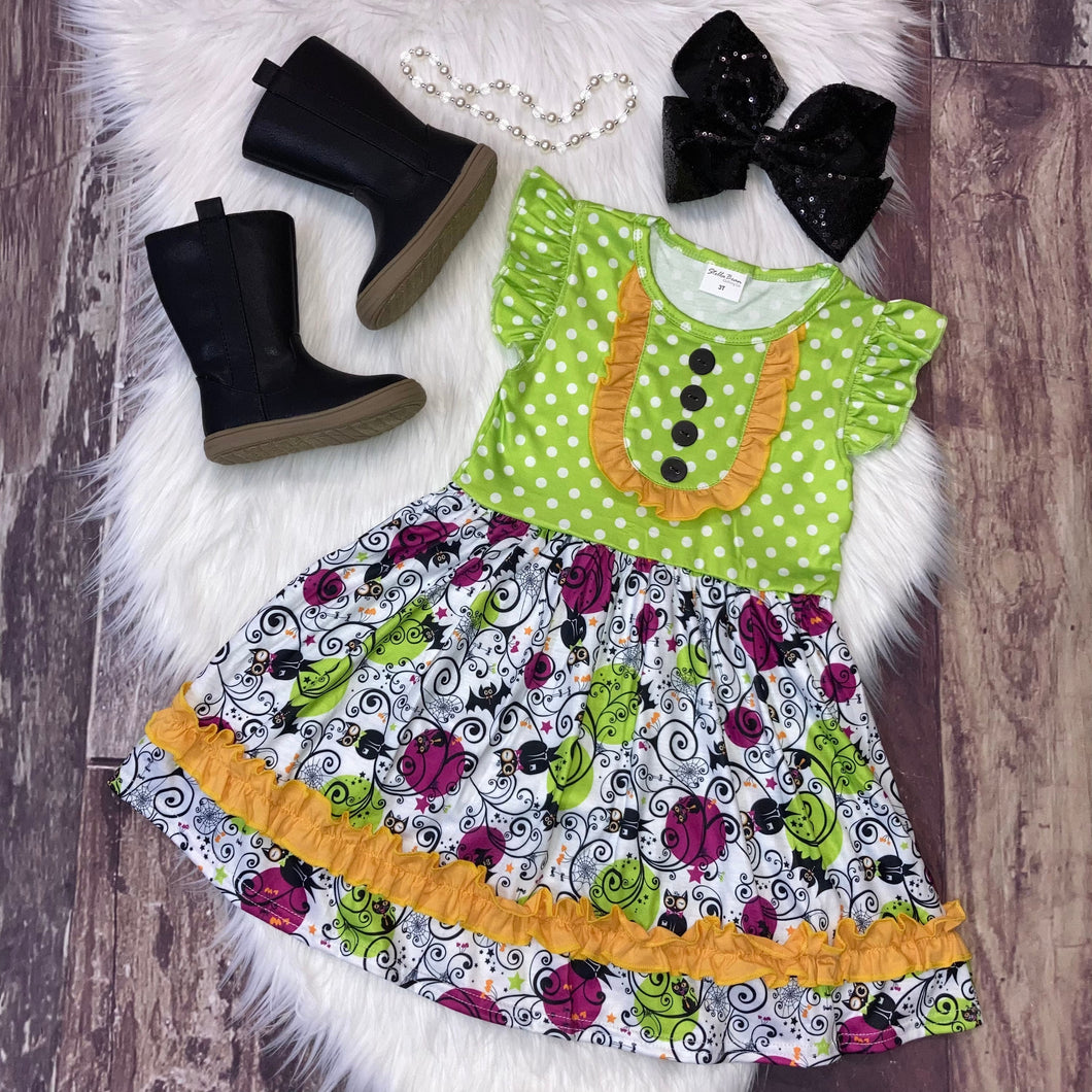 Halloween Green Polka Dot Ruffle Dress