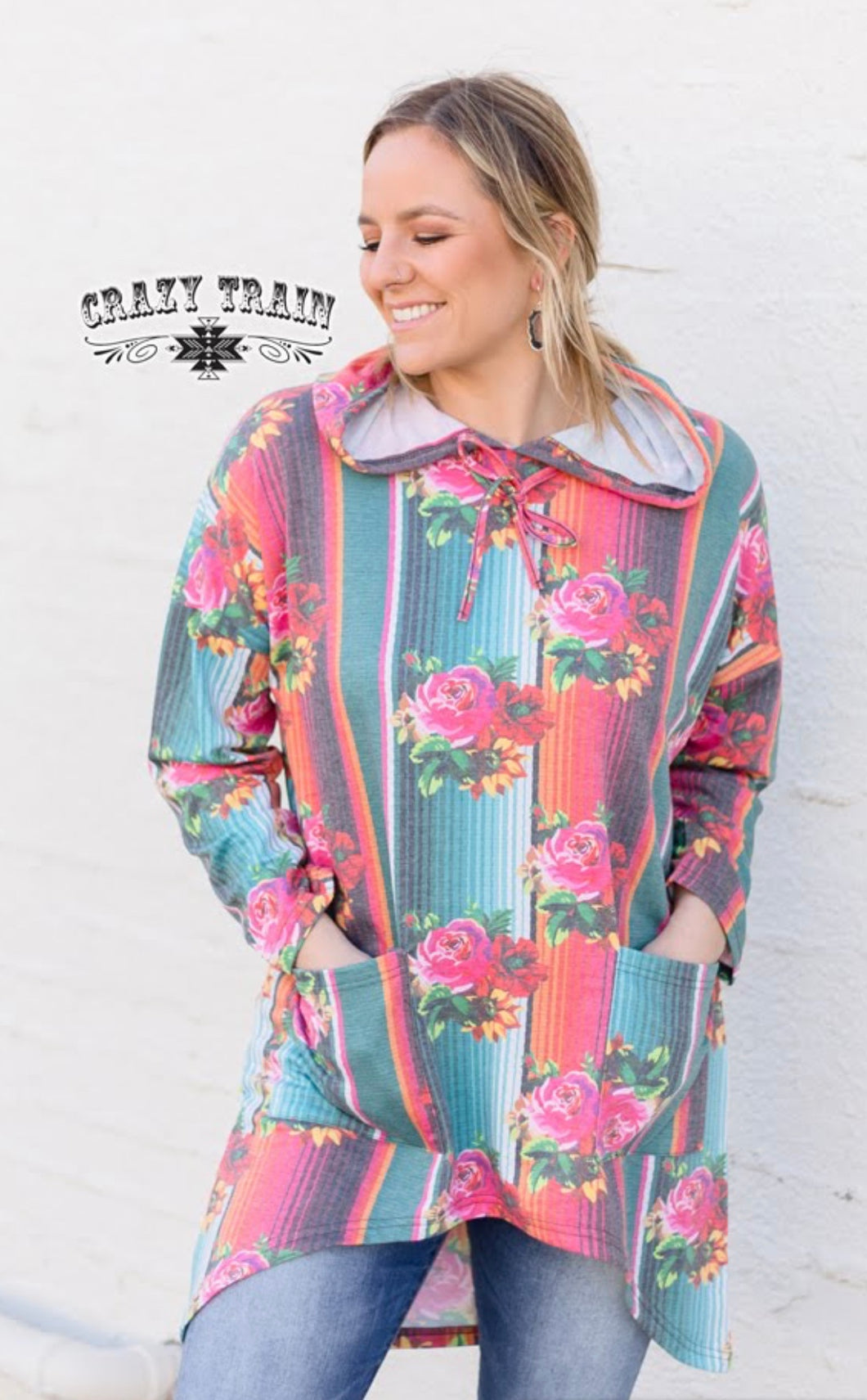 Crazy Train Floral Fleek Tunic Hoodie