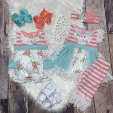 Load image into Gallery viewer, Coral and Mint Lace Ruffle Tunic Set
