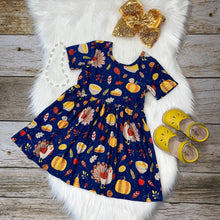 Load image into Gallery viewer, Navy Blue Thanksgiving Short Sleeve Dress
