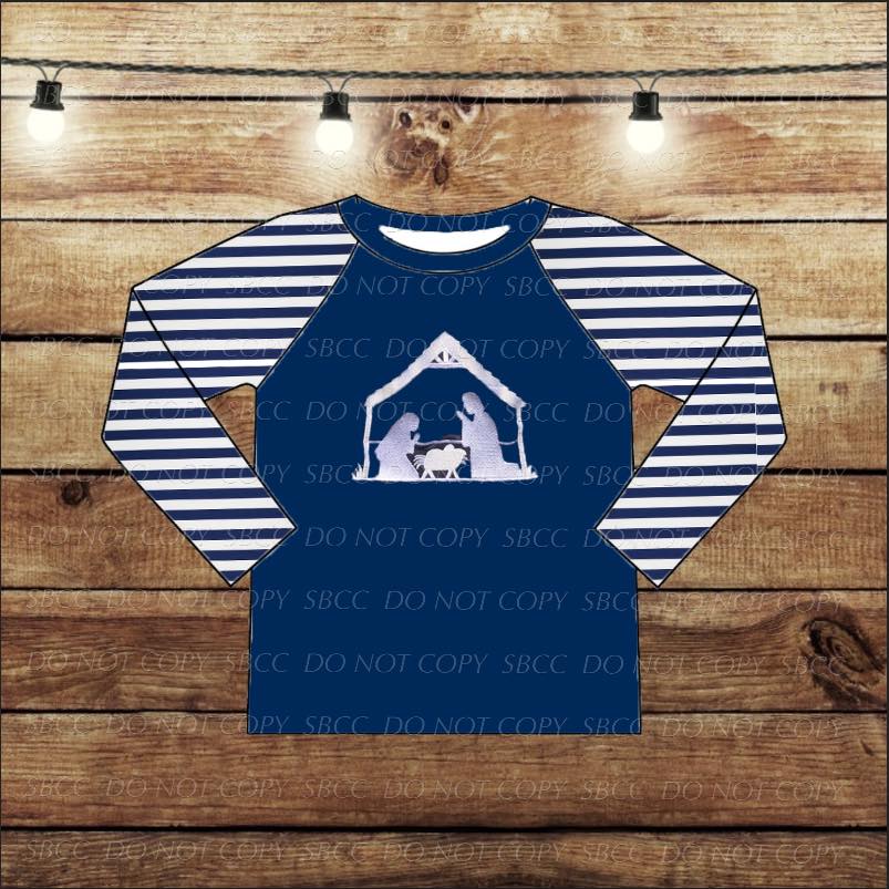 Embroidered Nativity Raglan - Navy