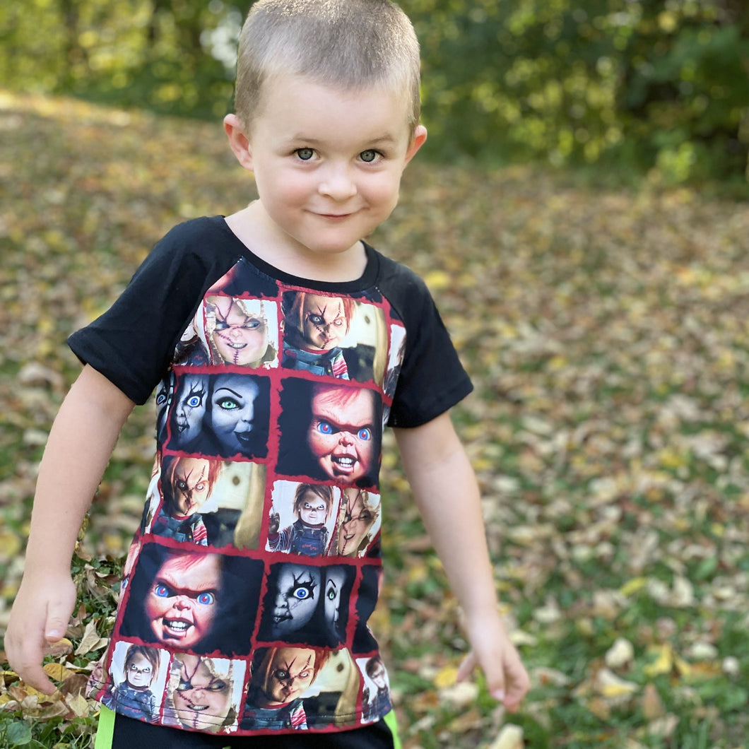 Halloween Horror Scary Dolls Raglan