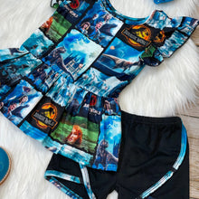 Load image into Gallery viewer, Dinosaur Movie Printed Peplum and Shorties Set
