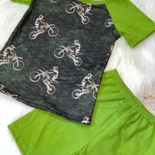Load image into Gallery viewer, Green Extreme Sport Dirt Bike Printed Raglan and Short Set
