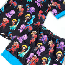 Load image into Gallery viewer, Dino Characters Black &amp; Blue Short Sleeve Loungewear Set
