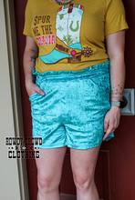 Load image into Gallery viewer, Turquoise- Vetiver Velvet Shorts
