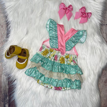 Load image into Gallery viewer, Pink &amp; Mint Green Floral Eyelet Ruffle Bubble Romper
