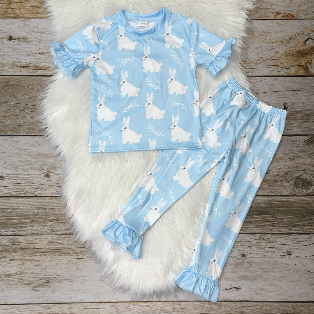 Light Blue Bunny Ruffle Loungewear Set