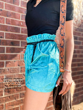 Load image into Gallery viewer, Turquoise- Vetiver Velvet Shorts
