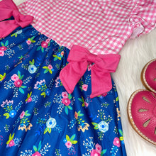 Load image into Gallery viewer, Hot Pink and Navy Blue Floral Mid-Twirl Dress
