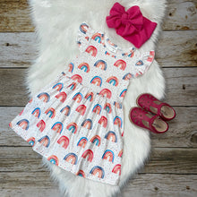 Load image into Gallery viewer, White and Pink Rainbow Flutter Sleeve Dress
