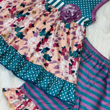 Load image into Gallery viewer, Teal Polka Dot and Lavender Floral Tunic and Short Set
