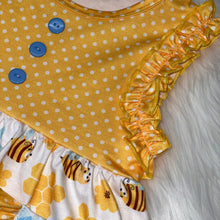 Load image into Gallery viewer, Yellow Bumble Bee Tunic and Short Set with Blue Check Print Ruffle
