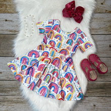 Load image into Gallery viewer, Pink &amp; Yellow Rainbow Printed Short Sleeve Dress
