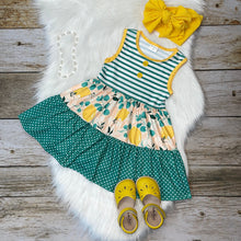 Load image into Gallery viewer, Teal Green Polka Dot &amp; Lemon Print Sleeveless Dress
