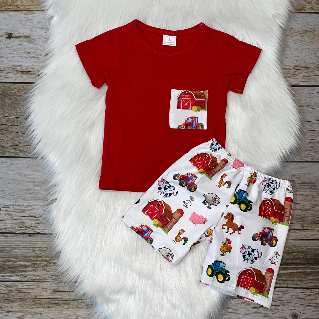 Farm Animals Printed Pocket Tee & Short Set