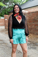 Load image into Gallery viewer, Turquoise- Vetiver Velvet Shorts
