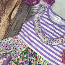 Load image into Gallery viewer, Lavender Floral &amp; Stripe Pocket Tunic with Capris
