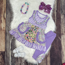 Load image into Gallery viewer, Lavender Floral &amp; Stripe Pocket Tunic with Capris
