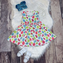 Load image into Gallery viewer, Mid Twirl Summer Dress in Summer Fruit Salad Print
