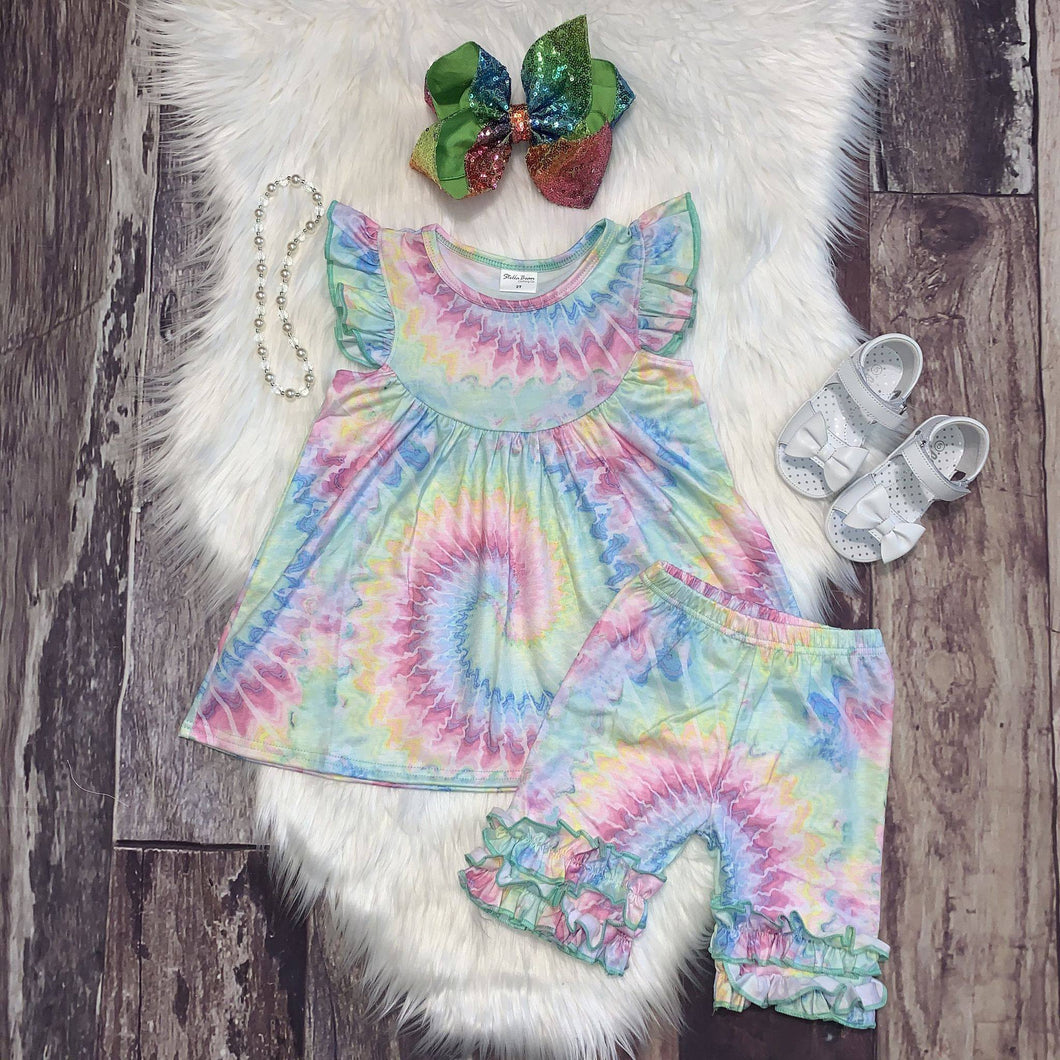Pastel Tie Dye Tunic & Shorts Set