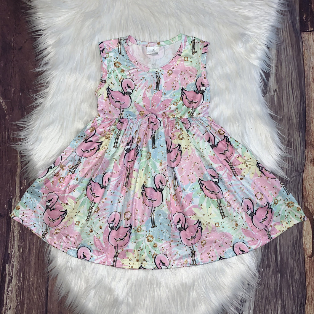Flappin' Flamingos Printed Partial-Twirl Summer Dress