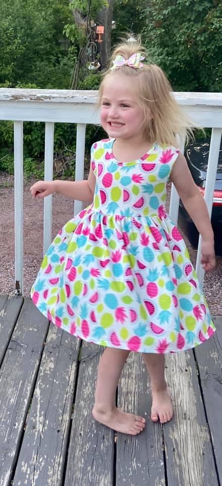 Mid Twirl Summer Dress in Summer Fruit Salad Print