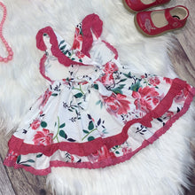 Load image into Gallery viewer, Pink Floral and Lace Ruffle Dress Set with Bloomers
