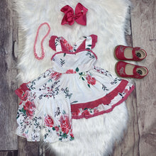 Load image into Gallery viewer, Pink Floral and Lace Ruffle Dress Set with Bloomers
