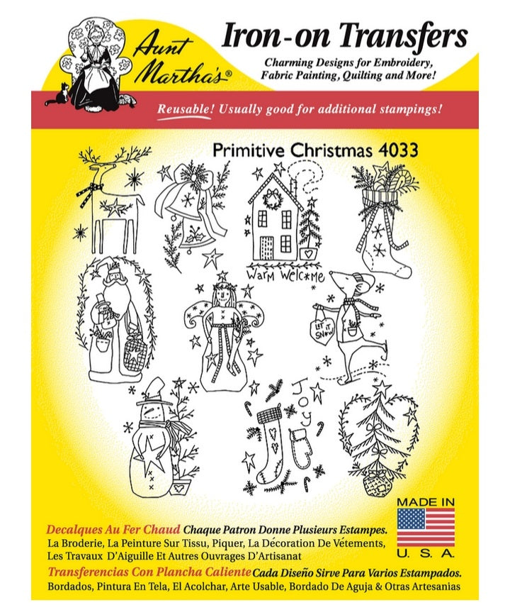 Aunt Martha's Embroidery Transfer Pattern #4033 Primitive Christmas