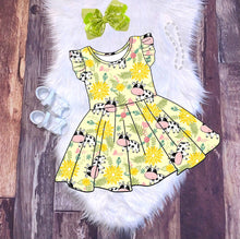 Load image into Gallery viewer, Floral Farm Cow Printed Mid Twirl Dress
