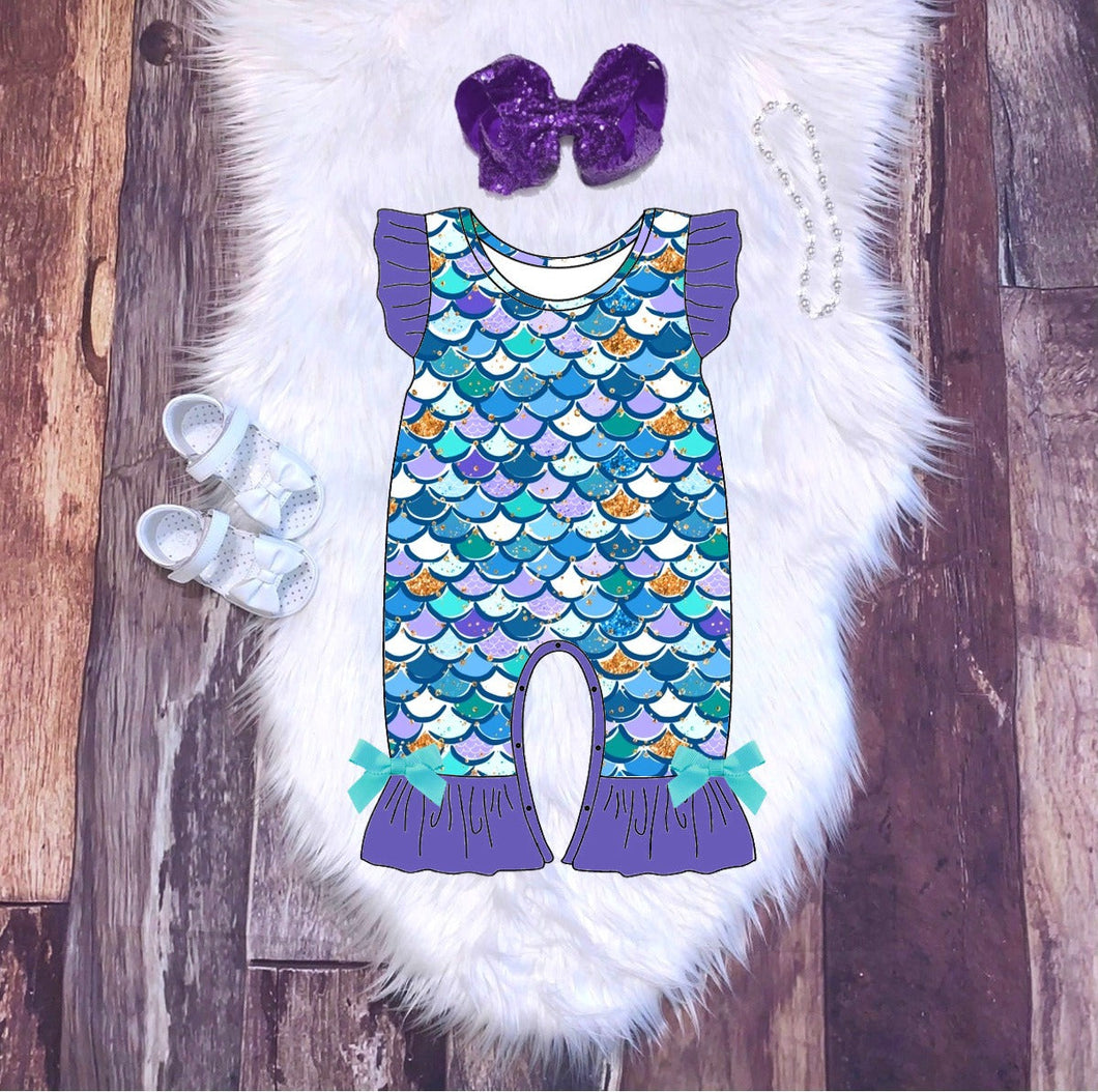 Be A Mermaid Ruffle Flutter Sleeve Romper