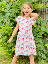 Load image into Gallery viewer, White and Pink Rainbow Flutter Sleeve Dress
