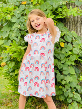 Load image into Gallery viewer, White and Pink Rainbow Flutter Sleeve Dress
