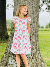 Load image into Gallery viewer, White and Pink Rainbow Flutter Sleeve Dress
