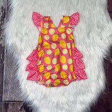 Load image into Gallery viewer, Lemon Print Ruffle Bubble Romper
