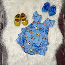 Load image into Gallery viewer, Floral Bicycle Ruffle Bubble Romper
