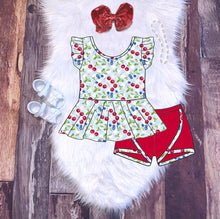 Load image into Gallery viewer, Blueberry &amp; Cherry Print Flutter Sleeve Peplum &amp; Shorties
