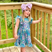 Load image into Gallery viewer, Teal and Pink Leopard Ruffle Sleeveless Dress

