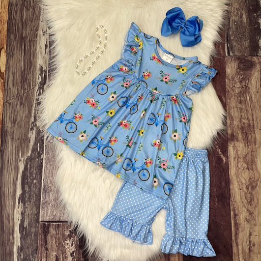 Floral Bicycle Flutter Sleeve Peplum & Short Set